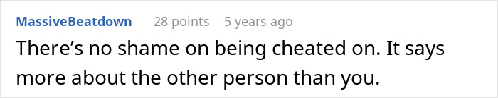 Screenshot of a Reddit comment about being cheated on, relating to a guy running out the window after his mom&rsquo;s attempt to reconcile.