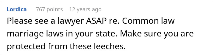 Comment warning about common law marriage laws and legal protection in response to step-dad's heartbreaking speech realization.