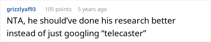 Screenshot of a Reddit comment about a man buying a $50K guitar for $4K and refusing to sell it back. Screenshot of a Reddit comment about a man buying a $50K guitar for $4K and refusing to sell it back.