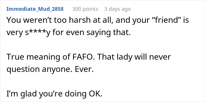 Screenshot of an online comment discussing a confrontation involving service dog fraud and a shopper's experience.