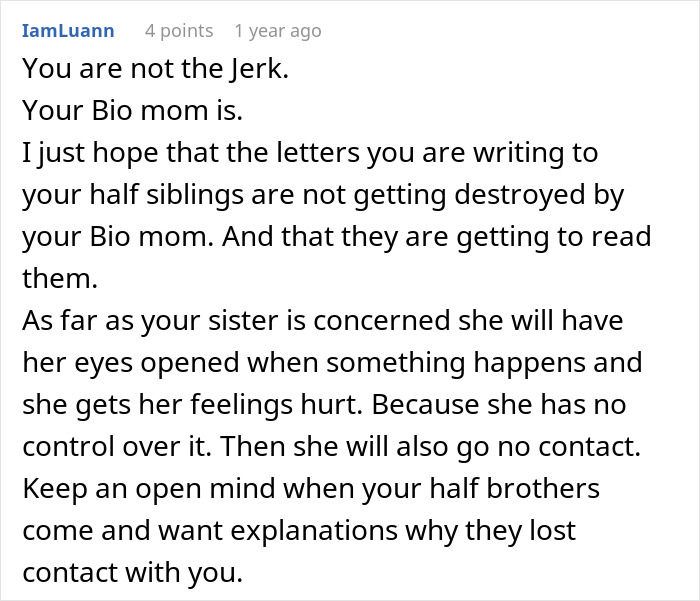 Commenter sharing advice with a teen torn about continuing to see biological mom treated like a second-rate child. Commenter sharing advice with a teen torn about continuing to see biological mom treated like a second-rate child.