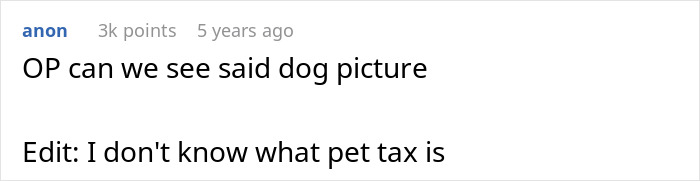 Screenshot of a Reddit comment asking to see the dog picture related to the man trolling his sister with a pet photo.