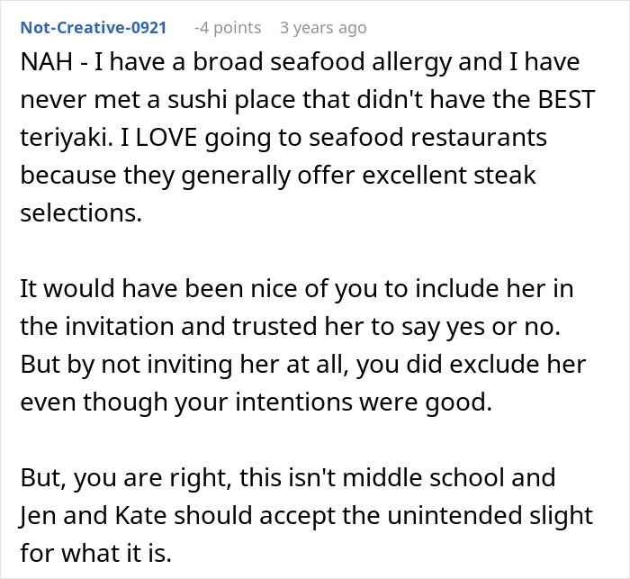 Woman invites only some members of friend group for dinner and faces social consequences from others.