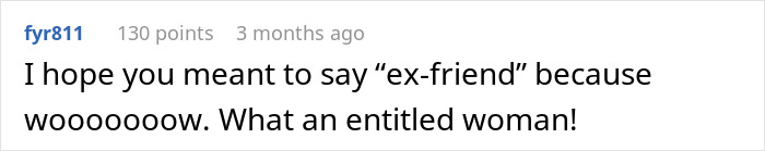 Screenshot of a woman upset her friend won&rsquo;t give cash but offers a favor instead in an online discussion thread.