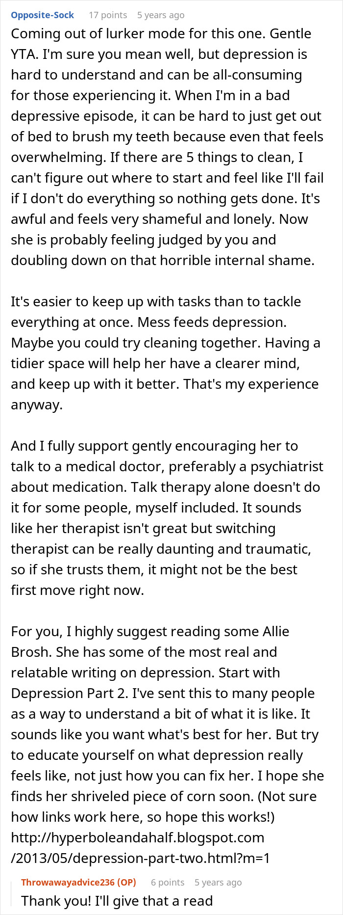 Comment discussing depression struggles and patience in relationships addressing depression and laziness myths. Comment discussing depression struggles and patience in relationships addressing depression and laziness myths.