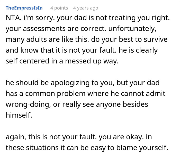 Screenshot of a comment discussing a teen telling dad would&rsquo;ve remembered if he cared after a cake fail incident.