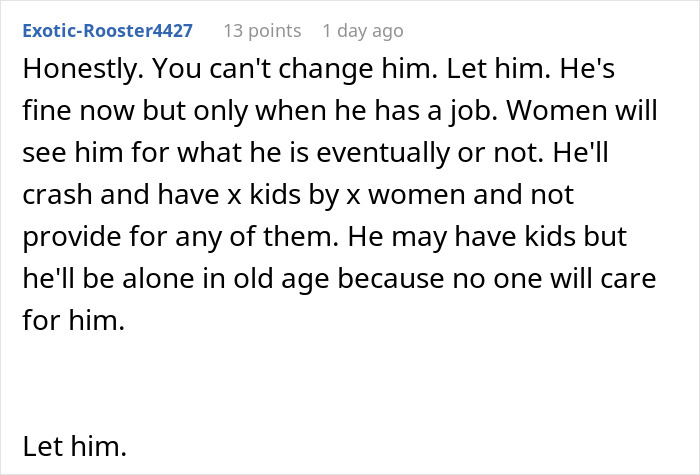 Comment discussing a woman calling out her brother for having four kids with four different women and its consequences.