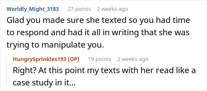 Reddit conversation showing a user calling out bestie after she rejected him thrice and he started dating someone else.