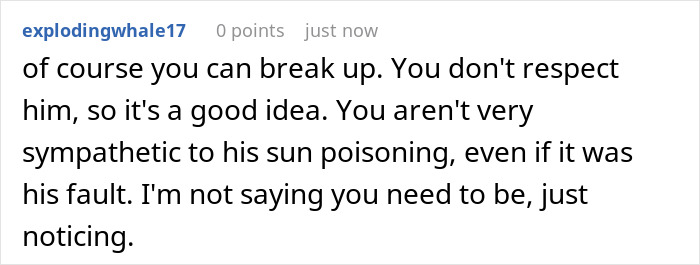 Screenshot of a Reddit comment discussing relationship issues revealing man&rsquo;s true colors during vacation.