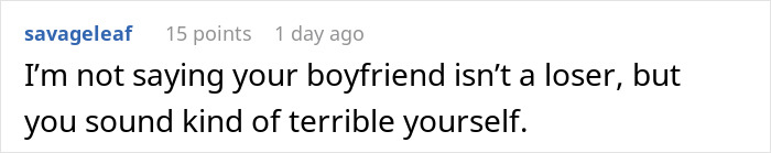 Screenshot of a Reddit comment discussing a boyfriend's true colors revealing relationship issues during vacation.