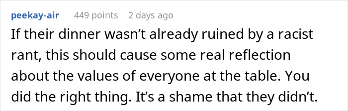 Comment on social media post about wife confronting BIL over racist slurs during dinner, MIL upset about the confrontation.