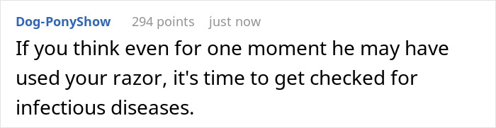 Comment warning about potential health risks after boyfriend uses roommate’s fancy products, highlighting horror and refusal to stay. Comment warning about potential health risks after boyfriend uses roommate’s fancy products, highlighting horror and refusal to stay.