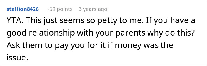 Screenshot of a Reddit comment discussing parents kicking out daughter to move into her remodeled room and her reaction.