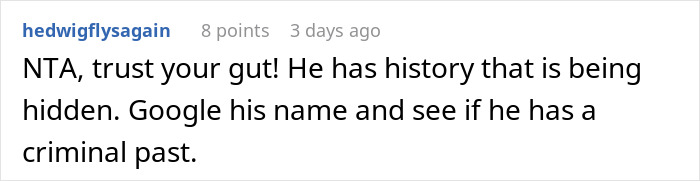 Comment warning about trusting gut instincts after family sides with creepy brother-in-law in a troubled relationship.
