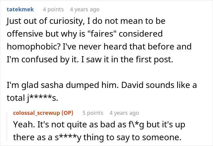 Commenters discuss confusion over the term homophobic and criticize fragile masculinity in a Halloween costume controversy.