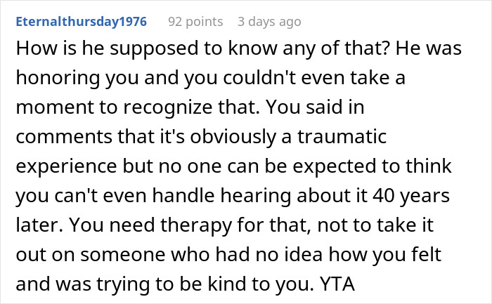 Comment on a post about a woman making her brother feel hated after he thanks her for delivering him.