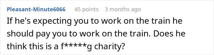 Comment discussing a boss upset that an employee didn&rsquo;t check email while commuting on public transit.