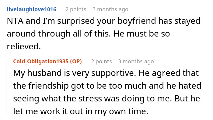Reddit conversation about woman ending 10 year friendship after being bestie bank for friend with 5 kids and 4 dads.
