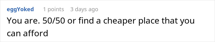 Red and blue text comments on a forum discussing a rich boyfriend demanding equal split rent and girlfriend refusing to pay.