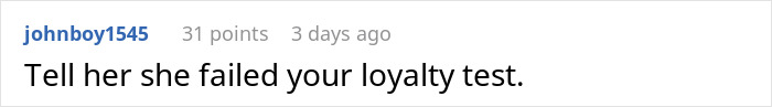 Screenshot of an online comment discussing a loyalty test in a relationship, highlighting trust issues between partners.