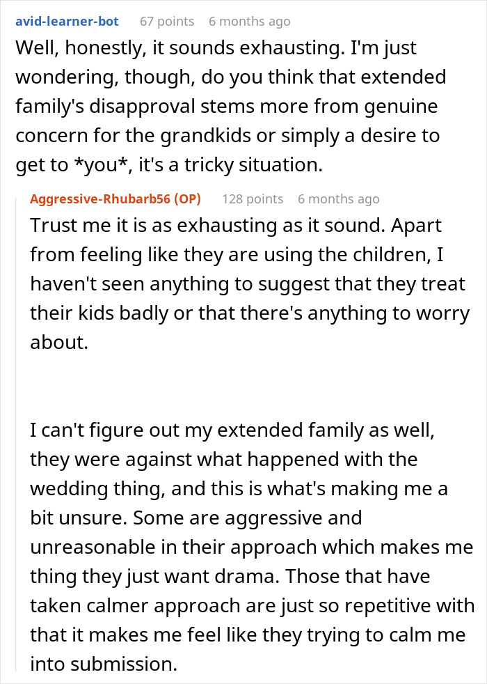 Screenshot of an online discussion about family conflict involving stepdaughters disowning stepmother drama.