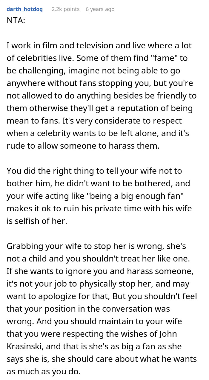 Comment discussing respecting John Krasinski&rsquo;s privacy as wife takes free pass with him to next level.