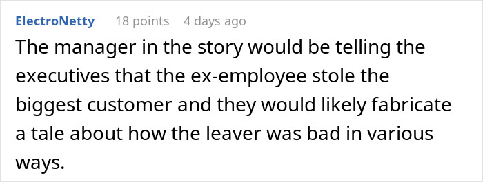 Comment discussing a manager blaming an easily replaceable employee for losing a big client after their departure.