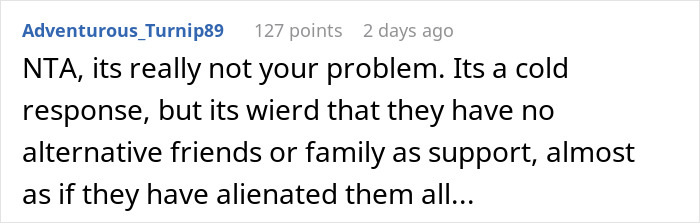 Screenshot of a discussion about a woman expecting help from her ex-husband after leaving him for another man.