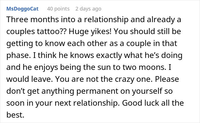 Woman couple with matching tattoo showing regret about boyfriend and ex relationships in casual setting.