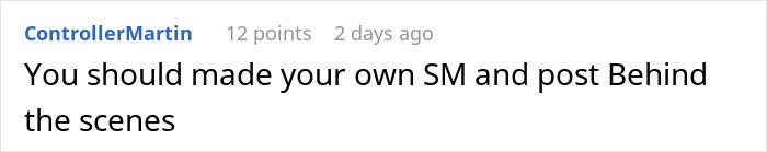 Comment on social media about creating a personal account to share behind the scenes content by a gym influencer.