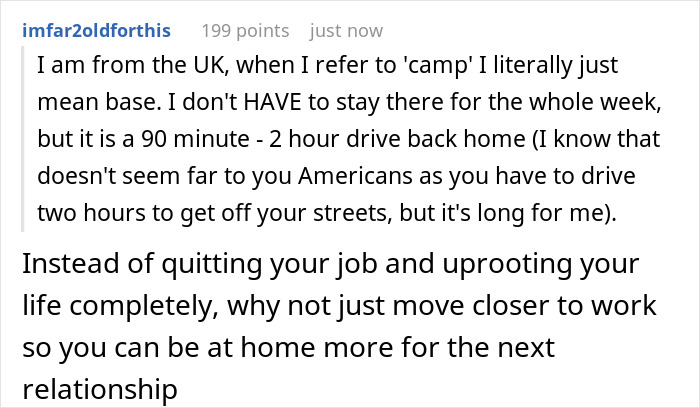Text post on Reddit discussing moving closer to work to improve relationships, related to guy finding out ex-wife cheated with best man.