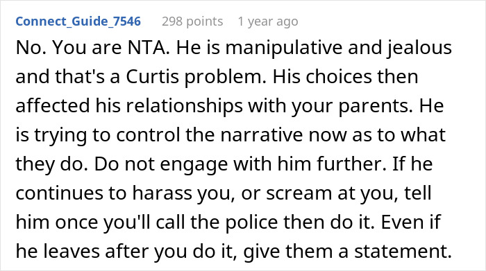 Commenter advises woman not to engage with controlling brother calling her the golden child to avoid manipulation.