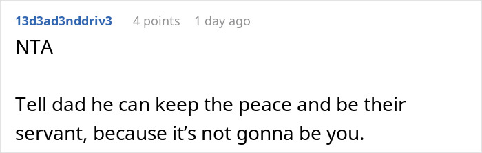 Screenshot of a forum comment discussing a woman gleaming while watching her cousin&rsquo;s wife struggle after quitting free babysitting.