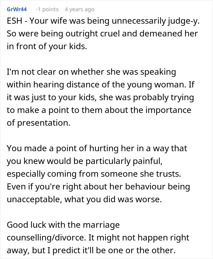 Reddit comment discussing a husband calling wife a bully and the impact of bullies on her life.