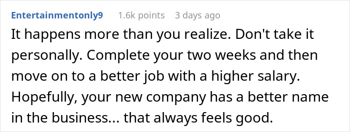 Screenshot of a social media comment advising to complete two weeks before leaving for a higher salary.