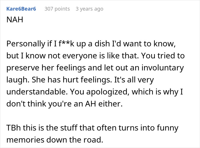 Screenshot of a Reddit comment discussing a man mocking his sister&rsquo;s food and his girlfriend crying over raisin potatoes.