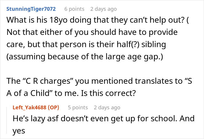Screenshot of an online discussion about a deadbeat dad dumping kids on his girlfriend's 19-year-old daughter. Screenshot of an online discussion about a deadbeat dad dumping kids on his girlfriend's 19-year-old daughter.