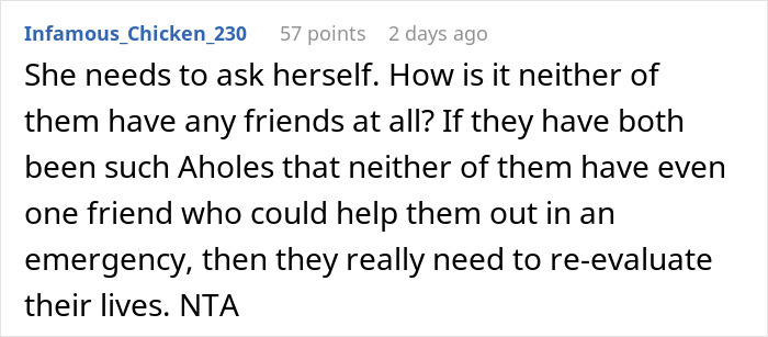 Reddit comment discussing a woman expecting help from ex-husband after leaving him for another man and facing reality.