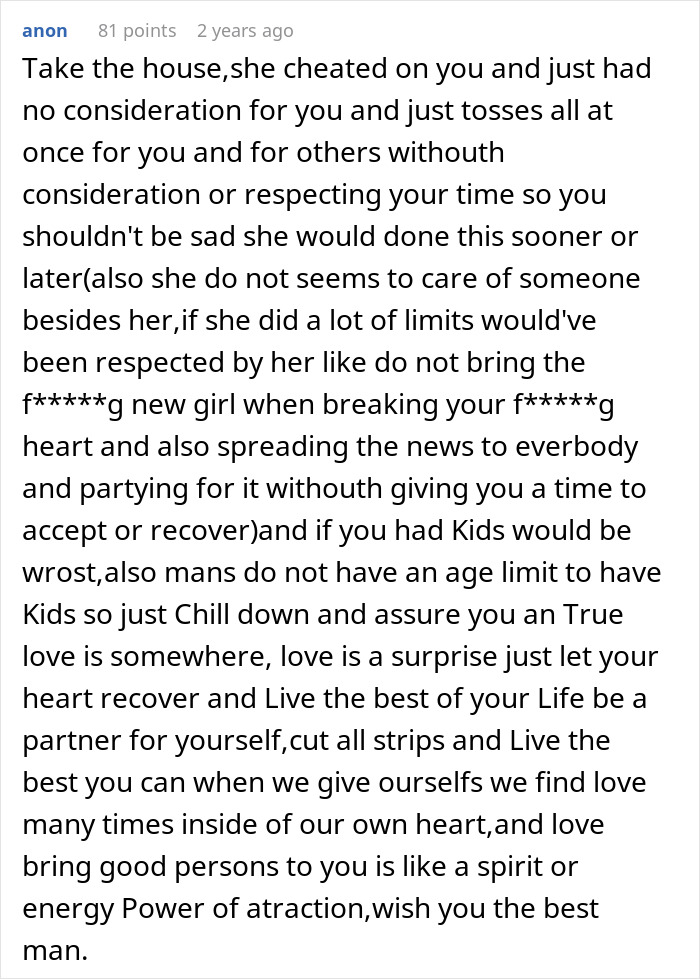 Comment expressing heartbreak and advice after learning fianc&eacute;e loves her friend and was a placeholder for real love.