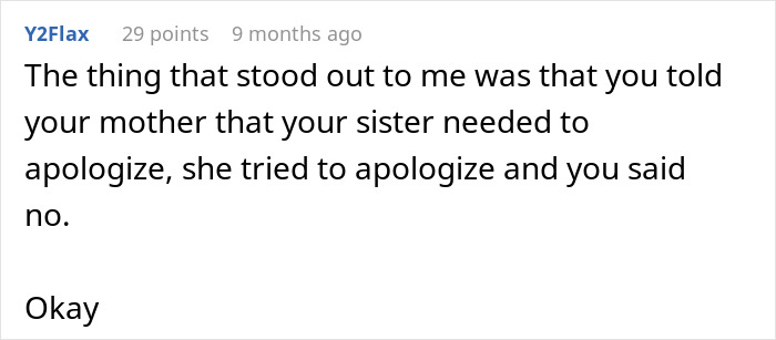 Comment discussing a pregnant woman&rsquo;s decision to go no-contact with her sister after a Thanksgiving family conflict.