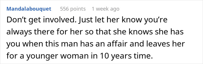 Screenshot of a Reddit comment discussing issues with an absentee husband and an affair causing family concerns.