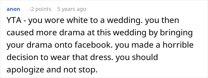 Screenshot of a chat where a woman is clapping back after being shamed for her wedding guest attire. Screenshot of a chat where a woman is clapping back after being shamed for her wedding guest attire.