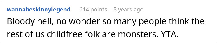 Comment on social platform expressing frustration about being judged as childfree, related to kicking out sister&rsquo;s kids during family emergency.
