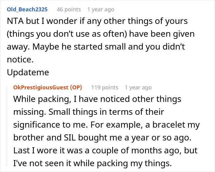 Reddit conversation about a man stealing his wife&rsquo;s tea set and giving it to his niece causing marriage issues.