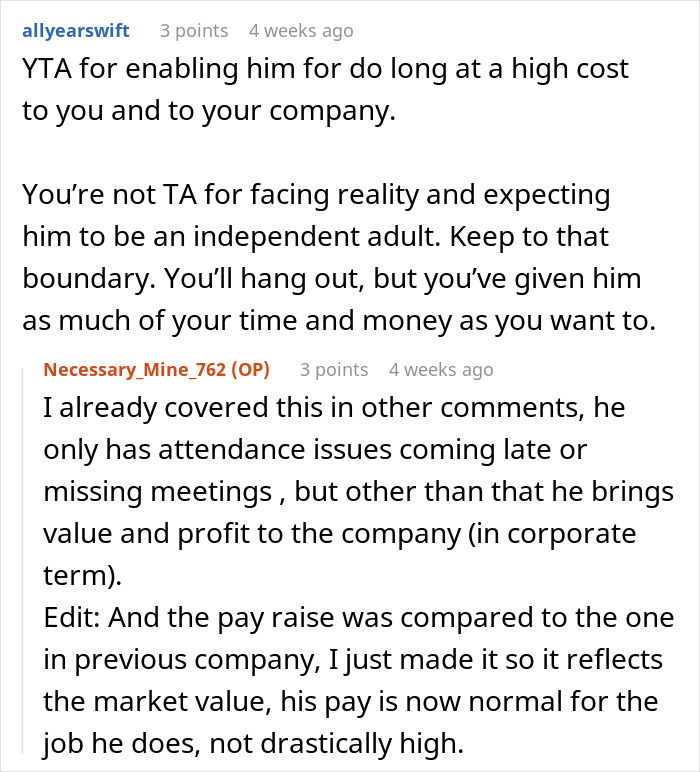 Reddit comments discussing a lady helping her 23-year-old friend with a place to stay and a job but facing complaints and insults.