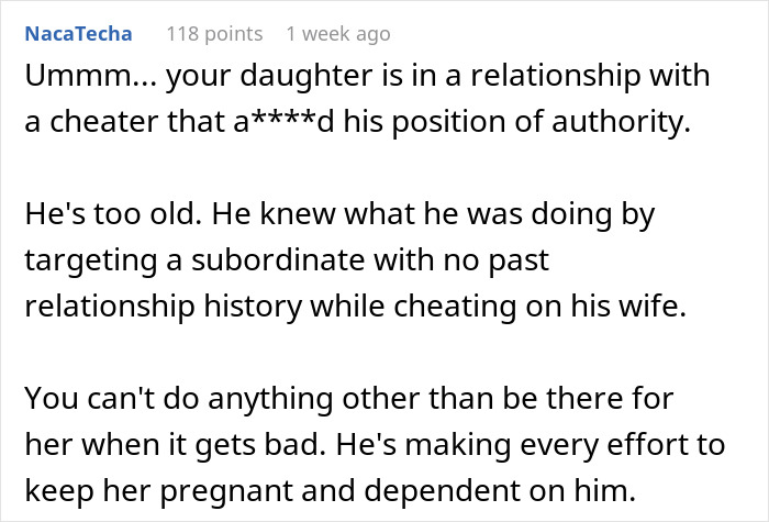 Screenshot of a social media comment discussing a mistress turned wife and absentee husband wanting a third child, with concern from her mom.
