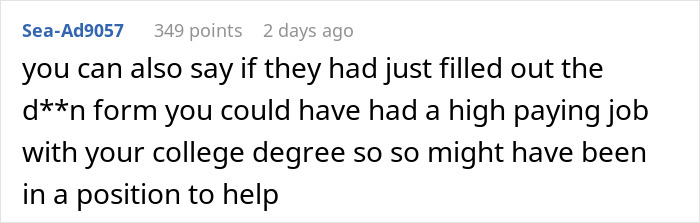 Screenshot of an online comment discussing parents spoiling their daughter and neglecting their son for financial help.