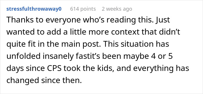 Screenshot of a Reddit comment describing the stressful situation of saving niblings from foster care and rethinking future plans.