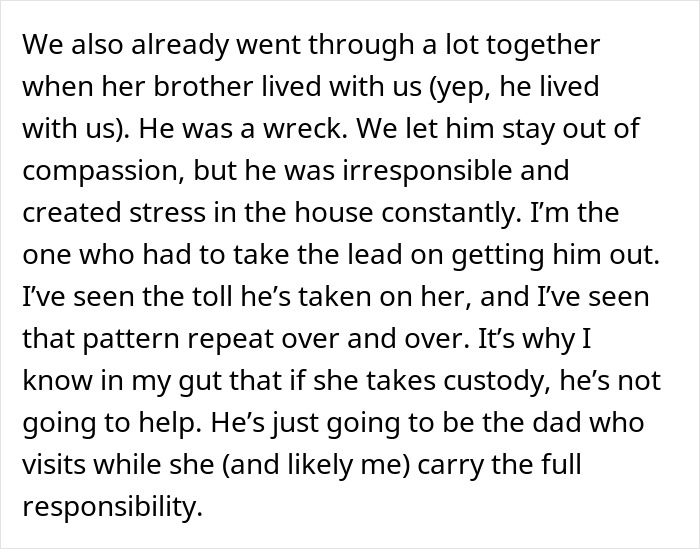 Text excerpt discussing challenges of custody and responsibility in a situation involving foster care and family stress.