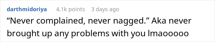 Screenshot of a social media comment about relationship complaints related to leaving a spouse for a younger partner.